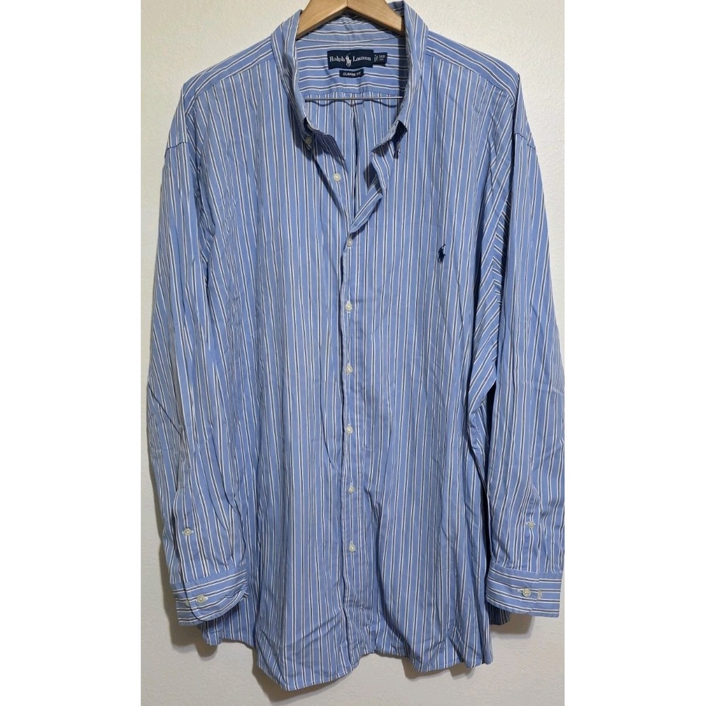 Ralph Lauren Classic Fit Oxford Shirt Button Down Blue Striped Men 3XB EUC